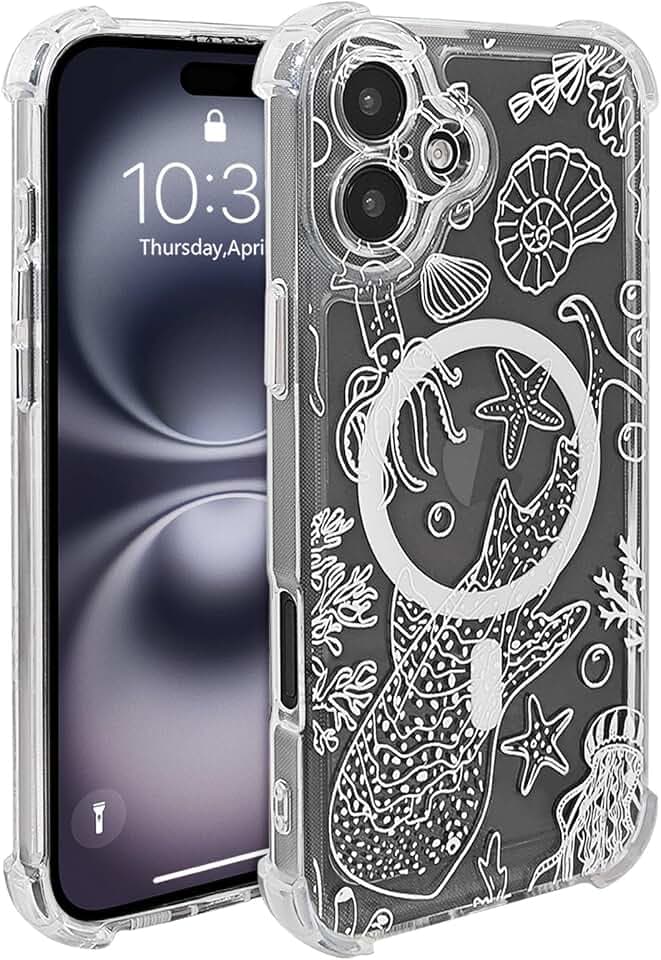 for iPhone 17 Case Clear Magnetic, Compatible with MagSafe, Ocean Marine Animals Pattern, Slim Shockproof Camera Lens Protection Phone Case for Women Men 6.3" - White