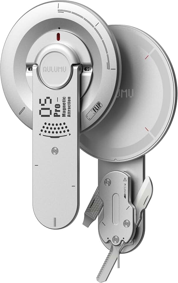 Aulumu G05 Pro Magnetic Phone Kickstand with EDC Multi-tool | Rotation Angle Adjustment | Ultra Light & Ultra Thin | with Screwdriver/Steel File/Saw Blade/SIM Ejector Pin/Utility Knife - Silver