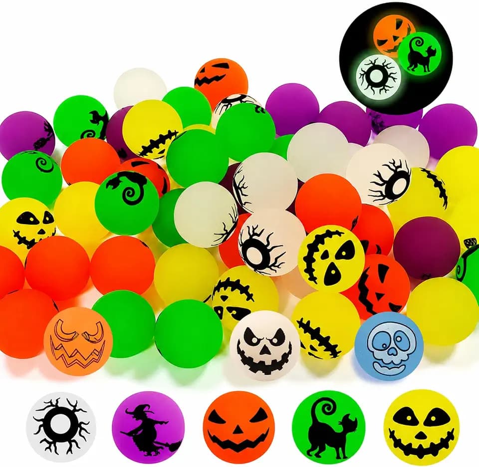 Halloween Flummies Luminous, 48x Nachtleuchtende Hüpfbälle