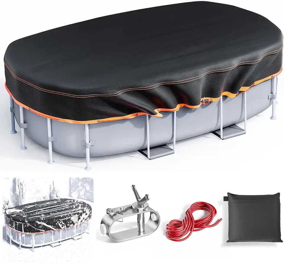 15x30Ft Oval Pool Cover - Solar Rectangular Covers for Above Ground Pools, Oxford Fabric Pool Covers for Above Ground Pools with Winch and Cable, Waterproof and Dustproof Swimming Pool Cover