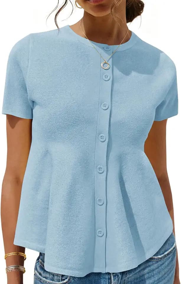 Saodimallsu Womens Peplum Short Sleeve Cardigans Babydoll Knit Sweater Tops
