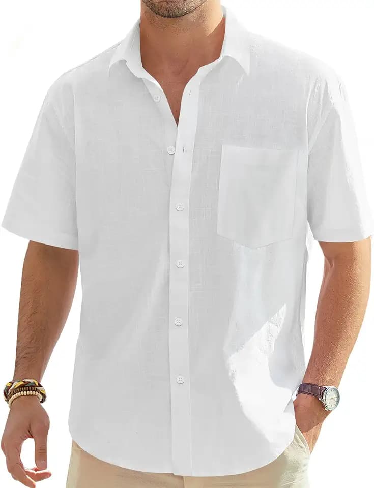 J.VER Leinenhemd Herren Hemd Kurzarm Leinenshirt Freizeithemd Businesshemd Sommer Casual Regular Fit Shirt