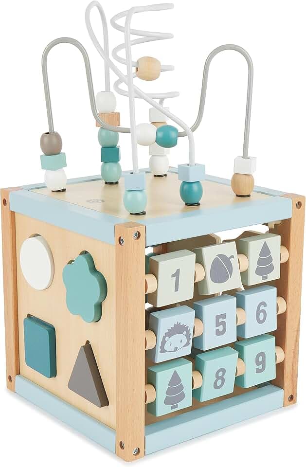 Bieco Motorikwürfel Scandi-Chic nachhaltiges Holz FSC® | Motorikspielzeug ab 1 Jahr | Activity Center Baby Spielzeug 1 Jahr | Motorikwürfel Holz | holzspielzeug ab 1 Jahr motorikschleife ab