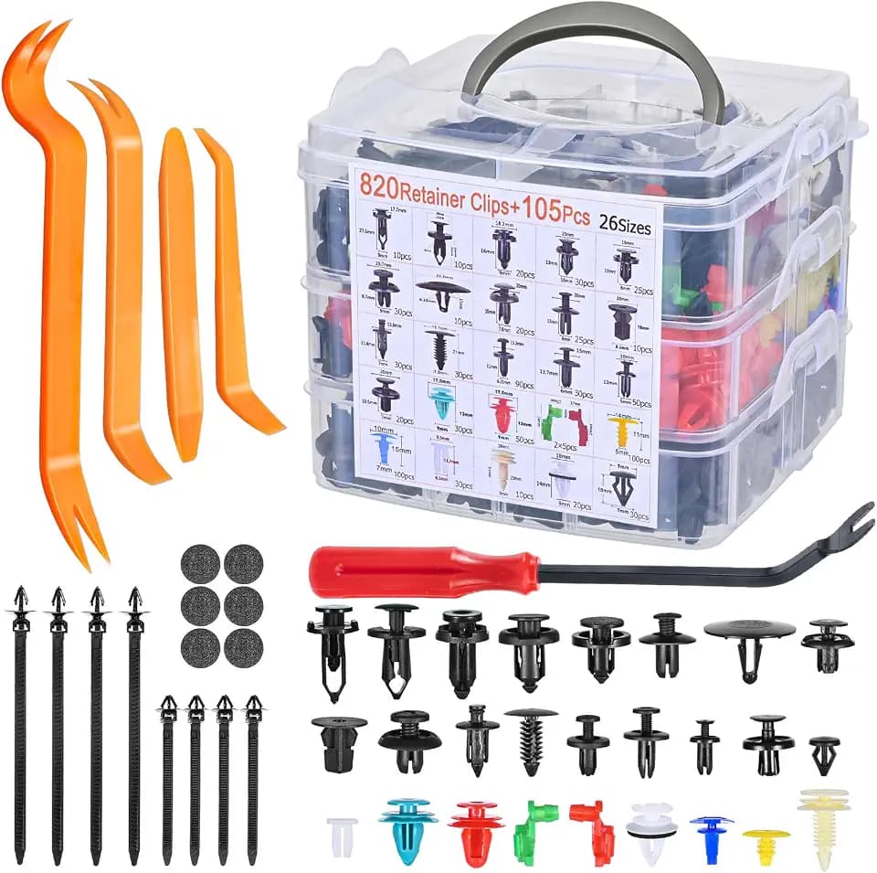 MumdoYAL 925 Stücke Auto Befestigung Clips, Juego de Clips de molduras de puertas universales y sujetadores de parachoques, con herramientas de desmontaje, bridas y almohadillas esponjosas