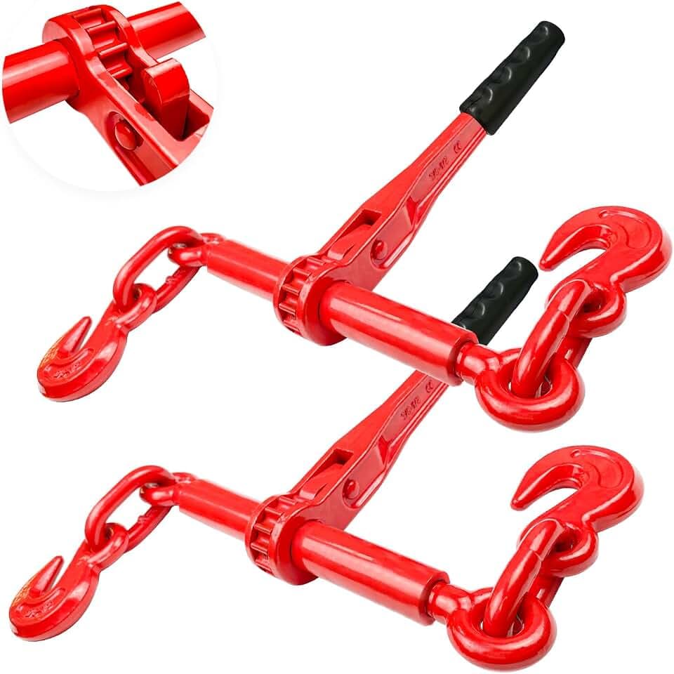 YATOINTO Ratchet Chain Binders 3/8'' - 1/2‘’ | 2 Pack Load Binder with 2 Grab Hooks | Tie Downs for Grade 70 Transport Chain | 9,200 Lbs. Safe Working Load- Heavy Duty Ratchet Binders for Towing