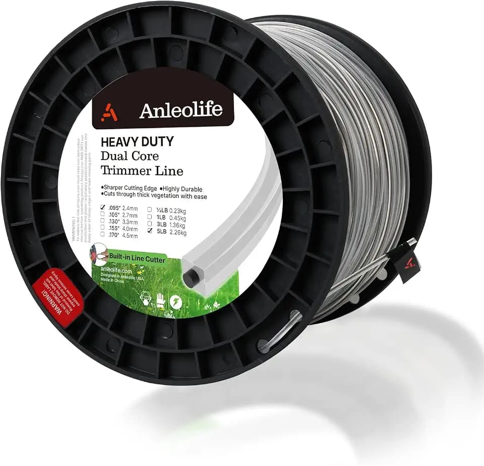 Anleolife .095" Heavy Duty Dual-Core Trimmer Line, Thick Weeds, 1280ft 5 lb