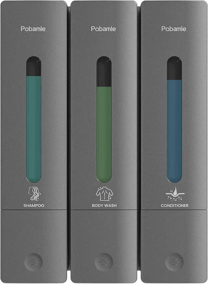 Shampoo and Conditioner Dispenser - Shower Soap Dispenser Wall Mounted No Drill - Shampoo Conditioner Body Wash Dispenser 3 Chamber - Easy Install for Bathroom Hotel Gungrey 1200ml