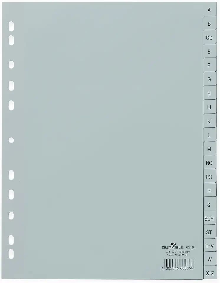 DURABLE Hunke & Jochheim Register, PP, A - Z, grau, A4 volldeckend, 215/230 x 297 mm, 20 Blatt, 1 Stück