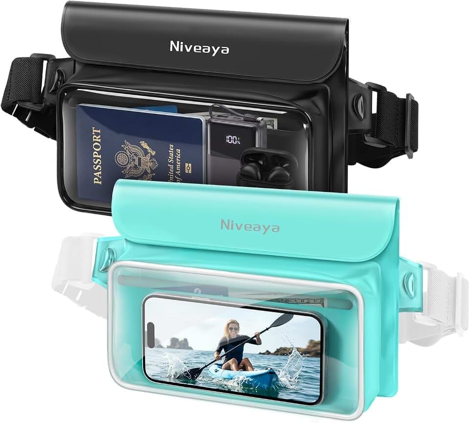 Niveaya IPX8 Floating Waterproof Fanny Pack Holds Phone, Passport & Cash