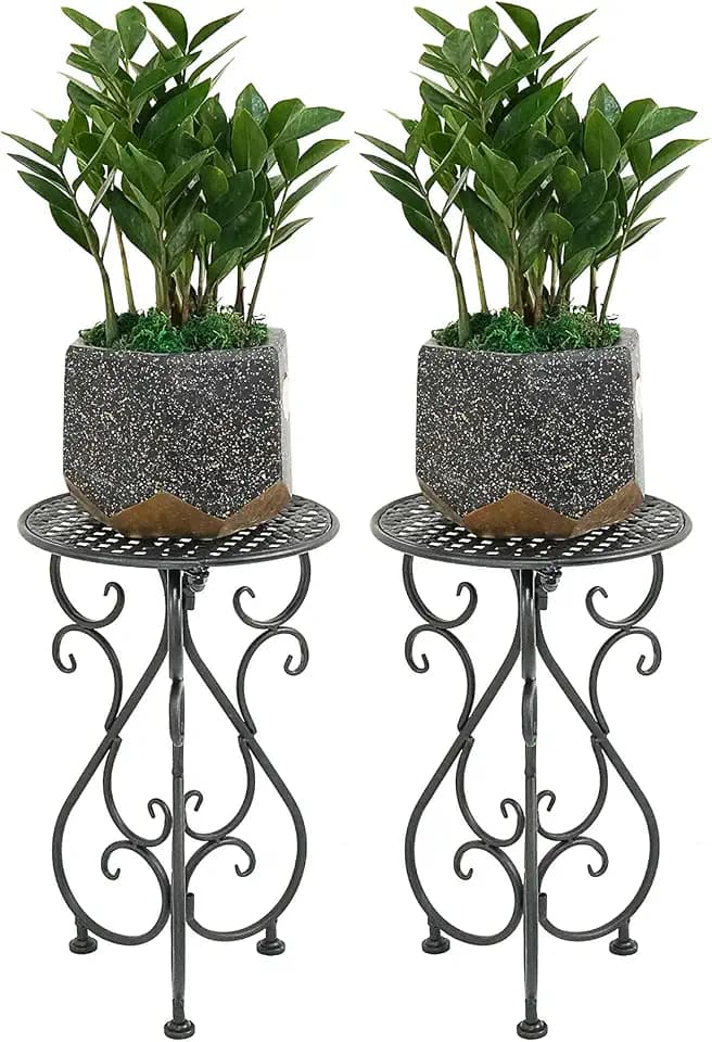 NAKUPE Metal Plant Stands 2 Pack, Heavy Duty Plant Pedestal 17" Tall, Single Flower Pot Holder for Indoor, Outdoor, Patio, Porch, Garden, Balcony, Black