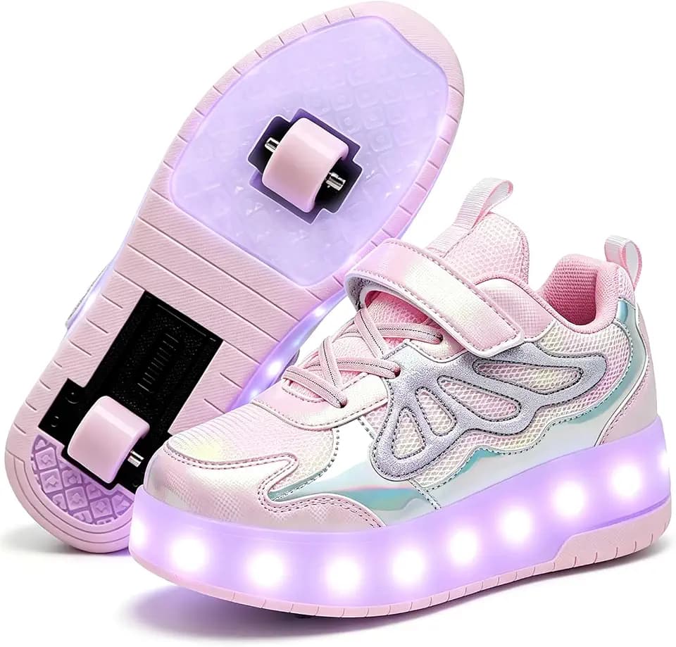 Nsasy Kids Roller Shoes Boy Girl Sneakers with Wheels Become Sport Sneaker with Led for Christmas Birthday Children Show Gift