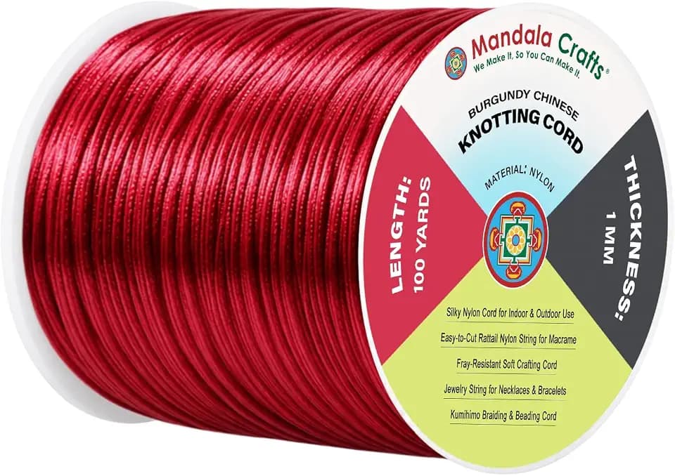 Mandala Crafts 1mm Burgundy Rattail Satin Cord for Macrame Chinese Knotting