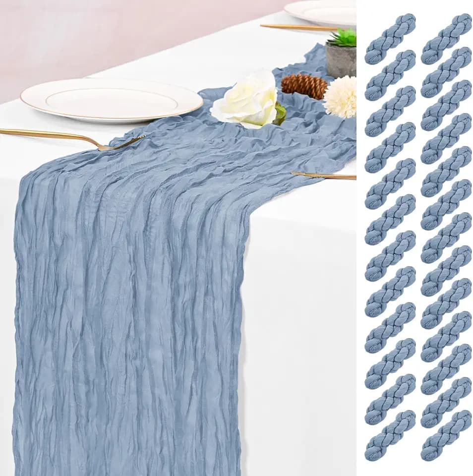 15 Pack Dusty Blue Table Runner 17 x 108inch Cheesecloth Table Runner Boho Gauze Table Runners Rustic Sheer Fabric Cheese Cloth Table Runners for Wedding Party Bridal Shower Farmhouse Home Decor