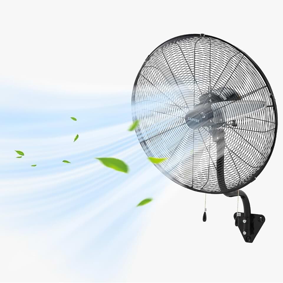 Wall Mount Fan, 26 Inch High Velocity Wall Mount Fan, 4900CFM Industrial Fan with Dual Pull Cord, 3 Speeds | Heavy Duty Oscillating Wall Fan for Garage, Workshop, Patio