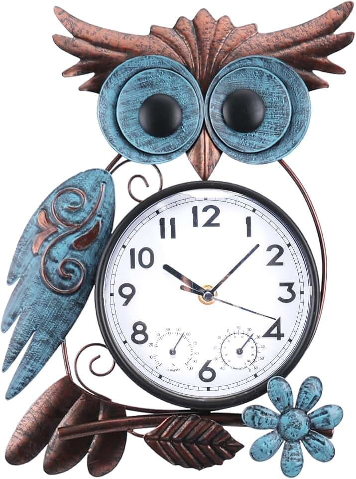 MUMTOP Outdoor Clock, Owl Clock for Patio Pool Garden Home Decor