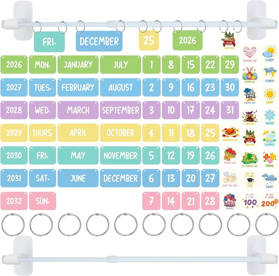 79 Pcs Flip Calendar for Classroom 2026 Magnetic Classroom Calendar with Adjustable Magnetic Holder Back to School Home Decor Supplies