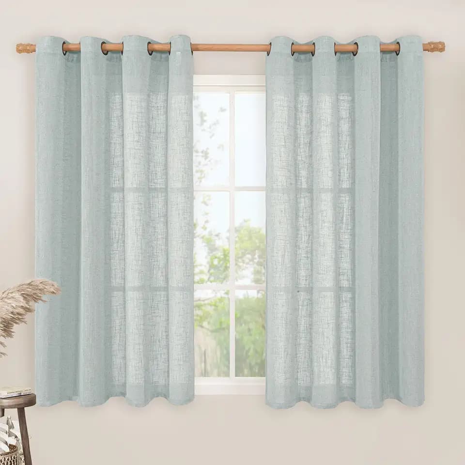 LAMIT Semi Sheer Linen Curtains 54 Inch Length 2 Panels for Bedroom