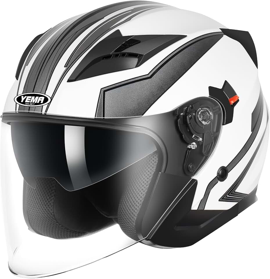 YEMA Open Face Motorcycle Helmets, DOT Approved 3/4 Moped Helmet Dual Visor Quick Release Buckle, Helmets for Adults Motorcycle Men Women Helmets for Moped Scooter Streey