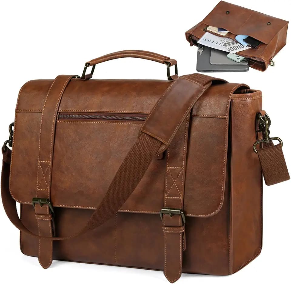 RAINSMORE Messenger Bag for Men 15.6 inch Leather Laptop Bag Vintage Waterproof Satchel Computer Briefcase for Office Work