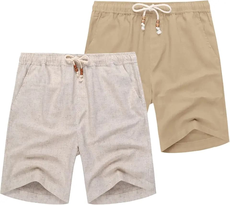 COOFANDY Men's Linen Shorts Casual Summer Beach 9"/ 7" Drawstring Shorts