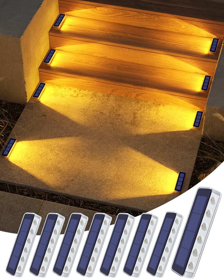 DetarZinLED Solar Step Lights Outdoor IP68 Waterproof 8 Pack Warm White