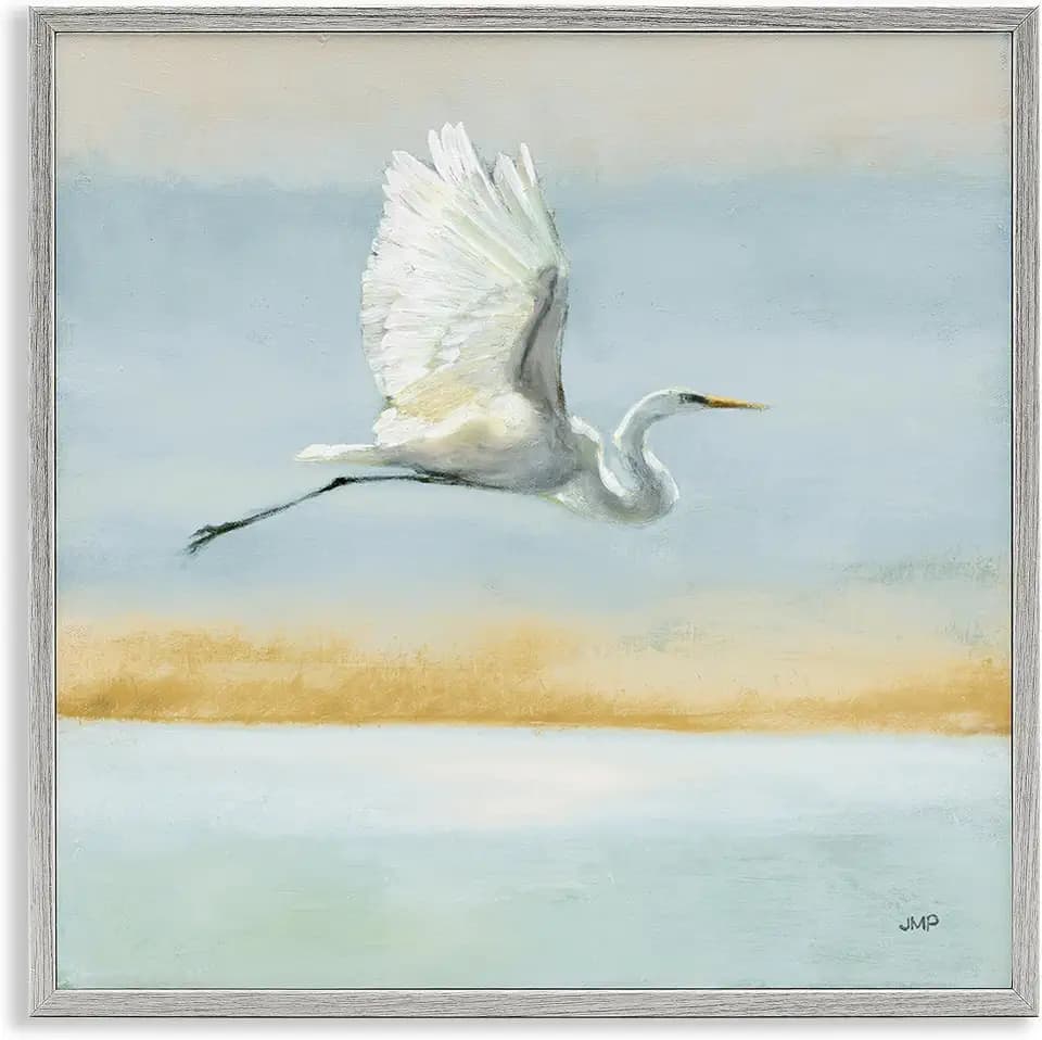 Egret Bird Flying Ocean Breeze, 17 x 17 Inch Framed Giclée Print