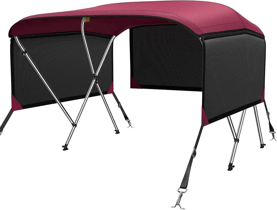 KAKIT Bimini Tops with 3 Mesh Sides (3 Bow 6'L x 46" H x 61"-66" W,Red)
