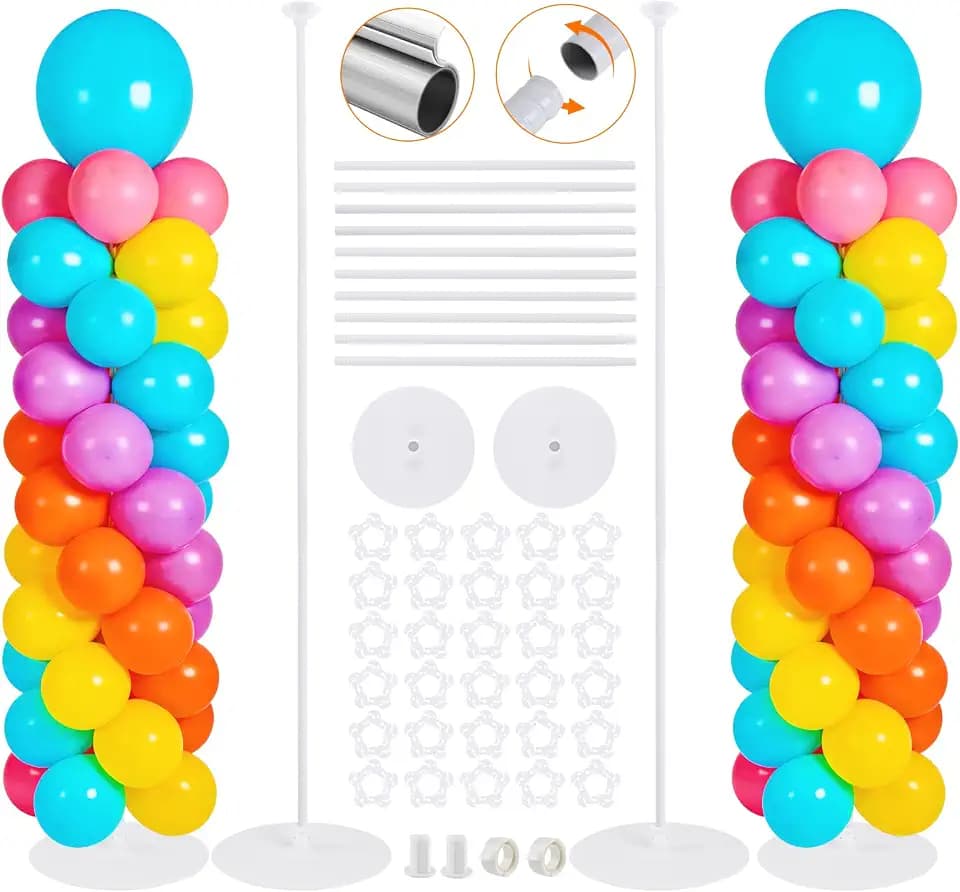 Balloon Stand Kit Set of 2, 7FT Metal Balloon Pillars Stand with Base, Reusable Balloon Columns for Birthday, Wedding, Baby Shower, Graduation Party Decorations