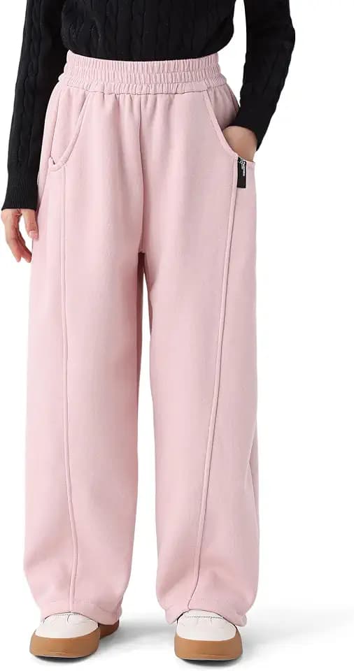KAKU NANU Baggy Hose für Mädchen mit Hoher Taille und Weitem Bein | 2-Seitentaschen | Bequeme Jogginghose 110-158