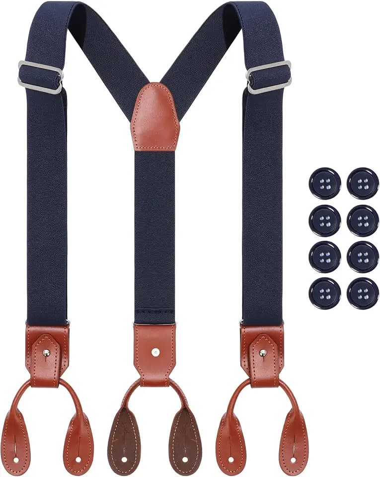 Kajeer Hosenträger Herren aus Echtleder - Klassische Knöpfe Hosenträger für Hosen Elastisch Y-Form Verstellbar Breit Suspenders für Hochzeit Party Geschäft