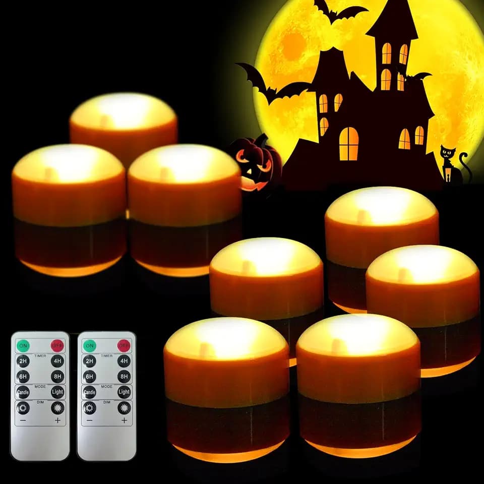 8 Halloween Battery LED Jack-O-Lantern Pumpkin Lights with Remote Orange
