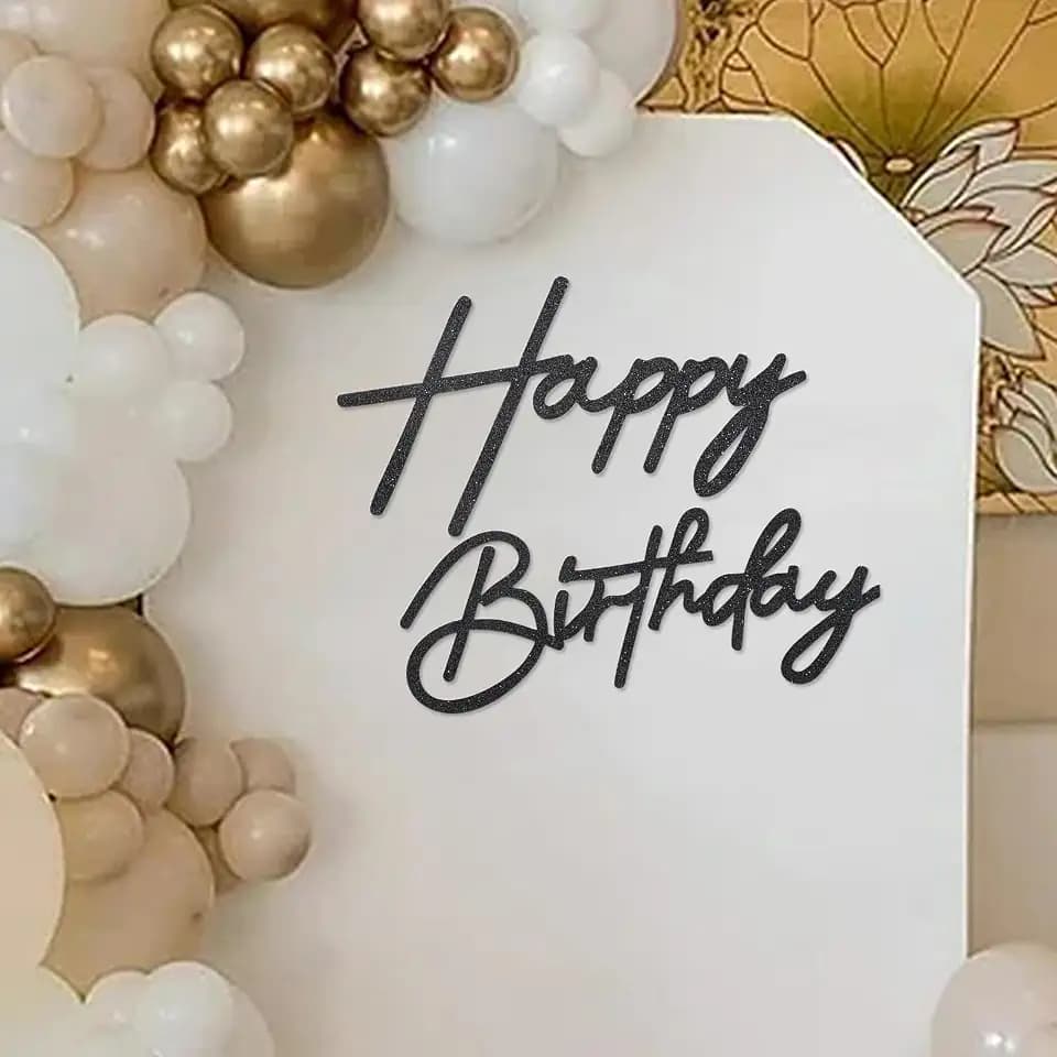 Happy Birthday Sign for Backdrop - Glitter Happy Birthday Felt Letter Sign for Balloon Arch Birthday Party Balloon Arch Backdrop Decorations for Birthday Party Baby Shower - Glitter Black