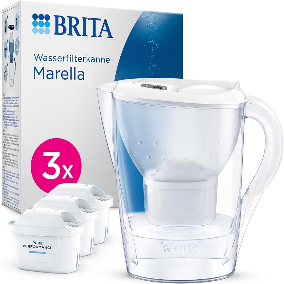 BRITA Wasserfilter-Kanne MAXTRA Marella, 3x Pure Performance Kartusche