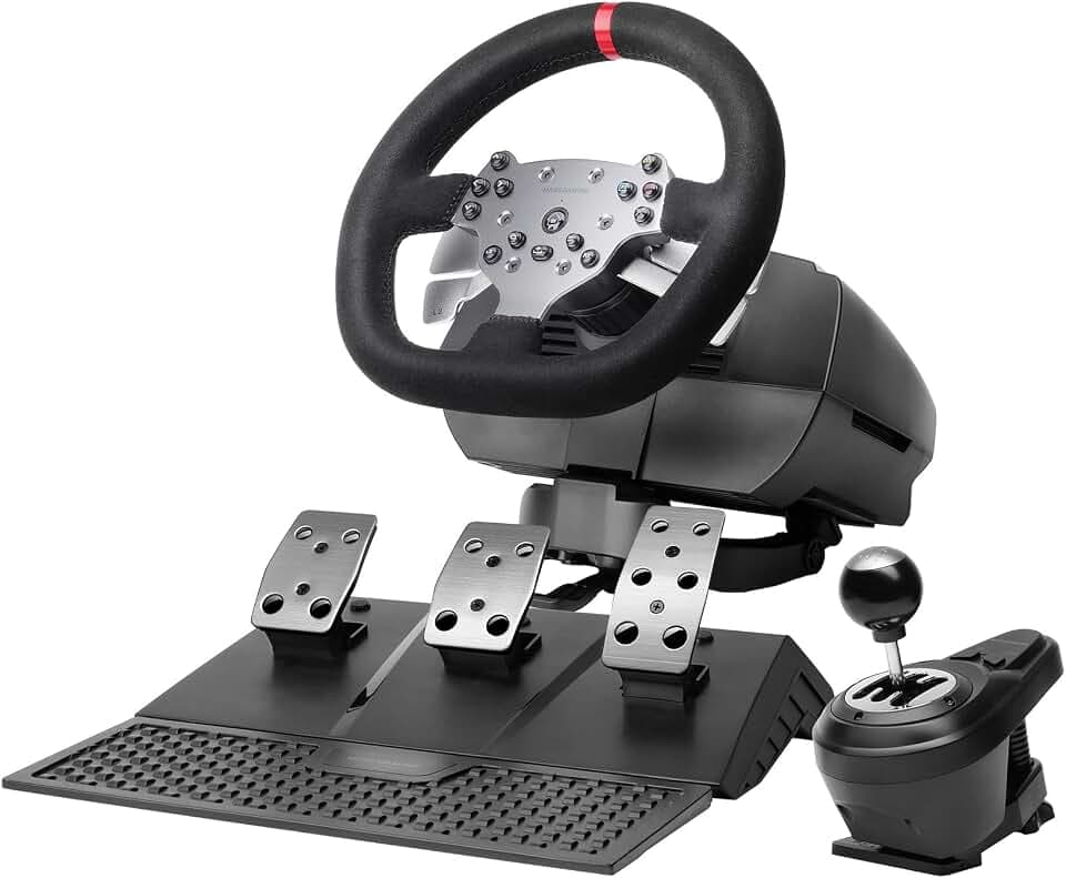 Mars Gaming MWH-RSX, SimRacing-Lenkrad Mit Force Feedback und Doppelmotor, Set mit 3 Pedalen Mit Progressivem Widerstand, H-Schaltung mit 12 Gängen, 14 Anpassbare Tasten, PC/PS4/Xbox Series X|S
