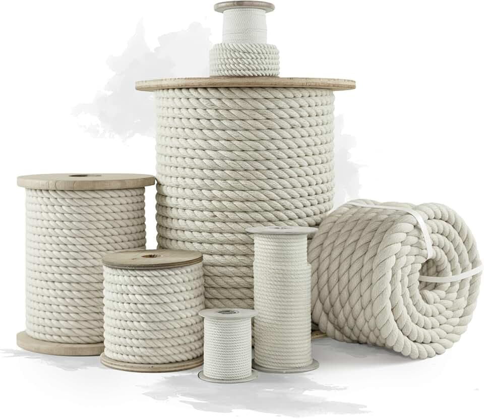 Pelican Rope 100% Cotton Twisted Rope, Natural Macrame Cord for Crafts, Pet Toys, Safe for Animals, DIY, Gardening,Indoor/Outdoor, Soft, Durable, Low-Stretch, 5/16" x 25