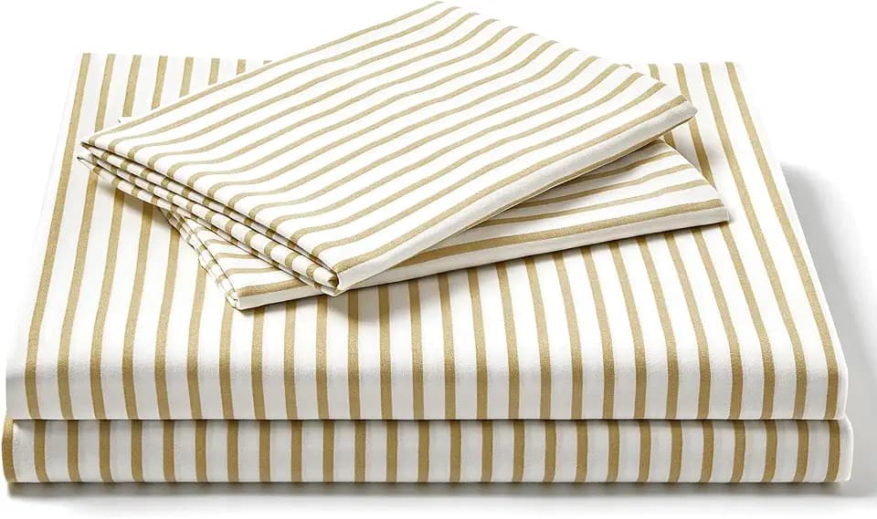 FreshCulture Full Size Bed Sheets - Ultra Soft Striped Sheets - Brushed Microfiber - Deep Pockets up to 16" - Easy Care - Hotel Luxury 4 Piece Striped Sheets Full, Stripe Beige