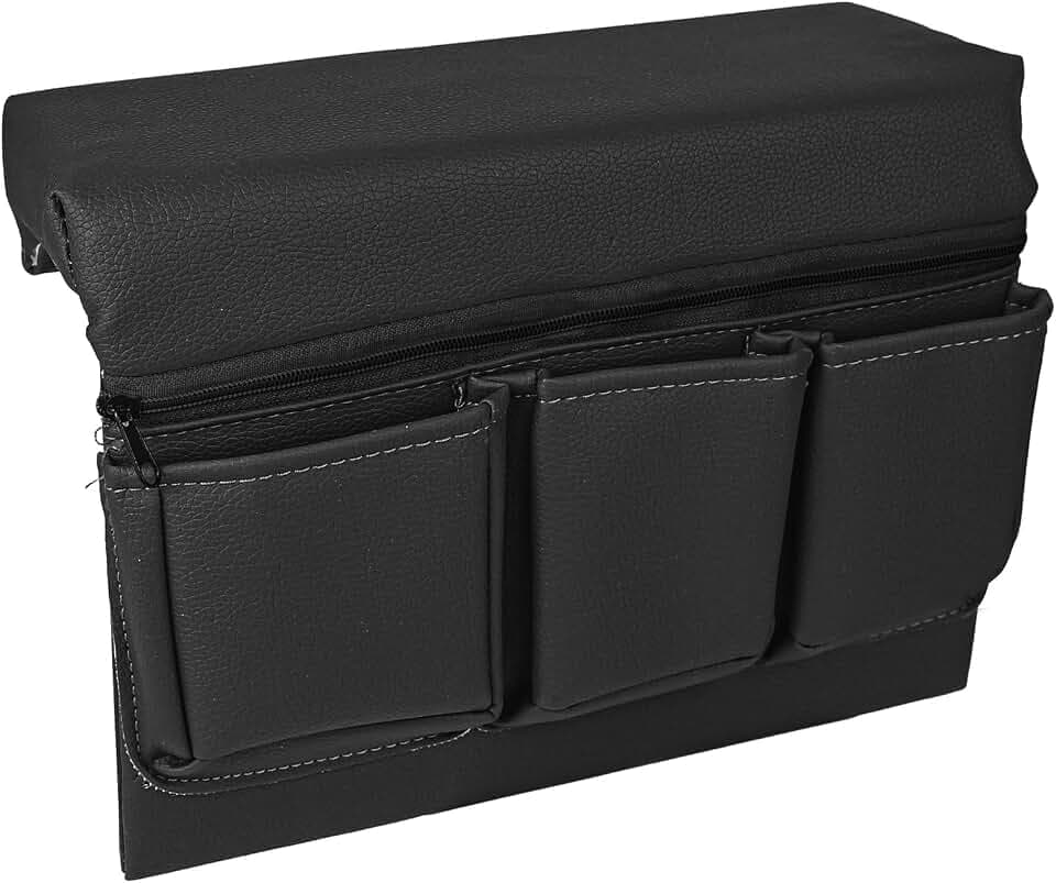 wuyaoyao Leather Car Window Armrest Storage Box with Zipper Closure, Black