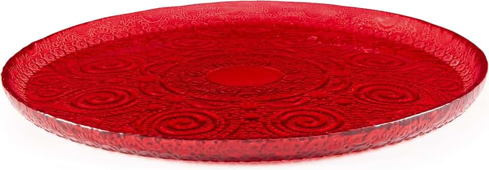 Excelsa Arabesque Red Dessertteller, Durchmesser: 21 cm, dekoriertes Glas