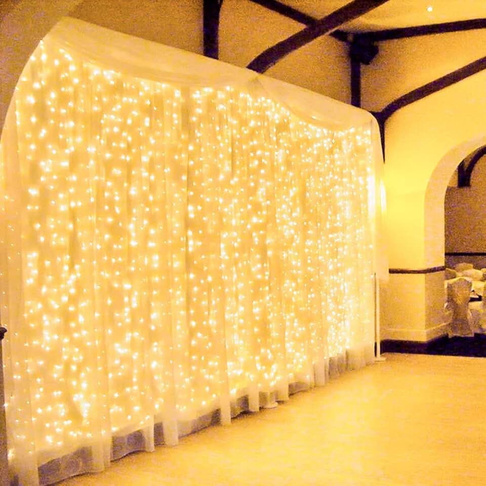 Zorela 600 LEDs 6 x 3 m Lichtervorhang Weihnachten Außen 8 Modi Lichterkette Außen und Innen anschließbar IP44 Wasserdicht Lichtervorhänge Weihnachten für Party Garten Balkon – Warmweiß