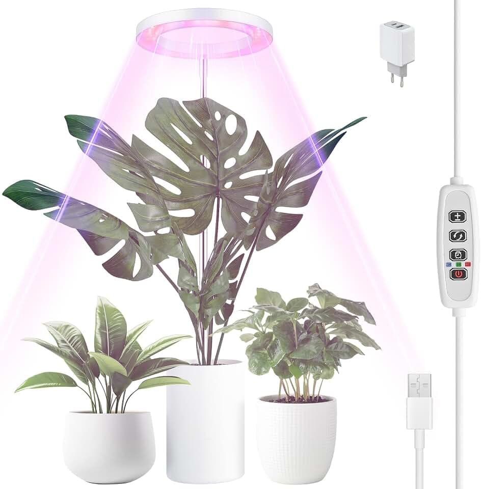 Euakee Pflanzenlampe LED Vollspektrum, 155 CM Höhenverstellbare Pflanzenlicht mit 70 LEDs für Zimmerpflanzen, 3 Lichter Modi und 10 Helligkeit, Zeitschaltuhr 3/9/12 Std für Indoor Pflanzen (Weiß)
