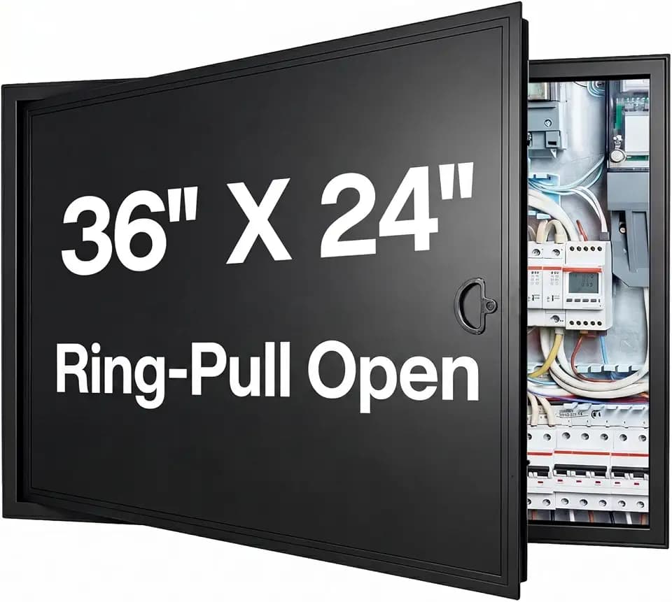 Zonon 24 x 36 Inch Crawl Space Access Door Panel, Black, Ring-Pull Open