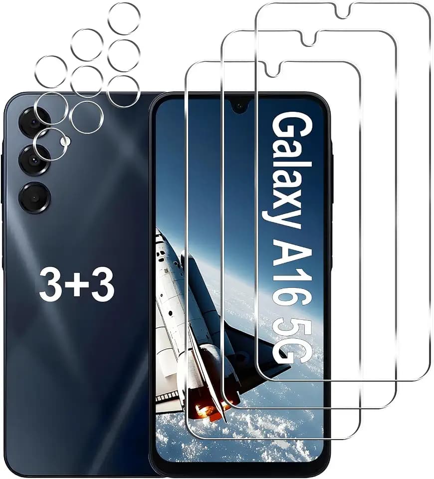 [3+3 Pack] Galaxy A16 5G Screen Protector + Camera Lens Protector, 9H Tempered Glass, Anti Scratch, Easy Installation, Bubble Free, HD Screen Protector for Samsung Galaxy A16 5G