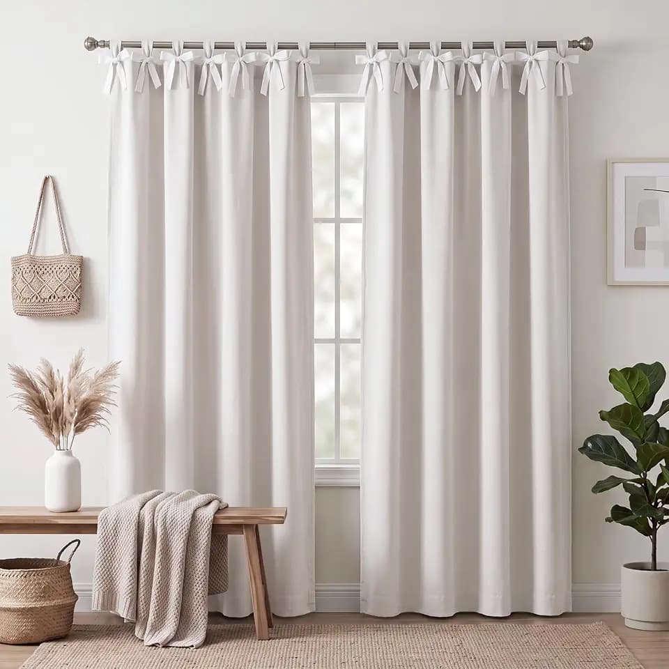 HunnmingRe 2 Panel Bow 100% Blackout Curtain, 52" W X 84" L, Light Grey