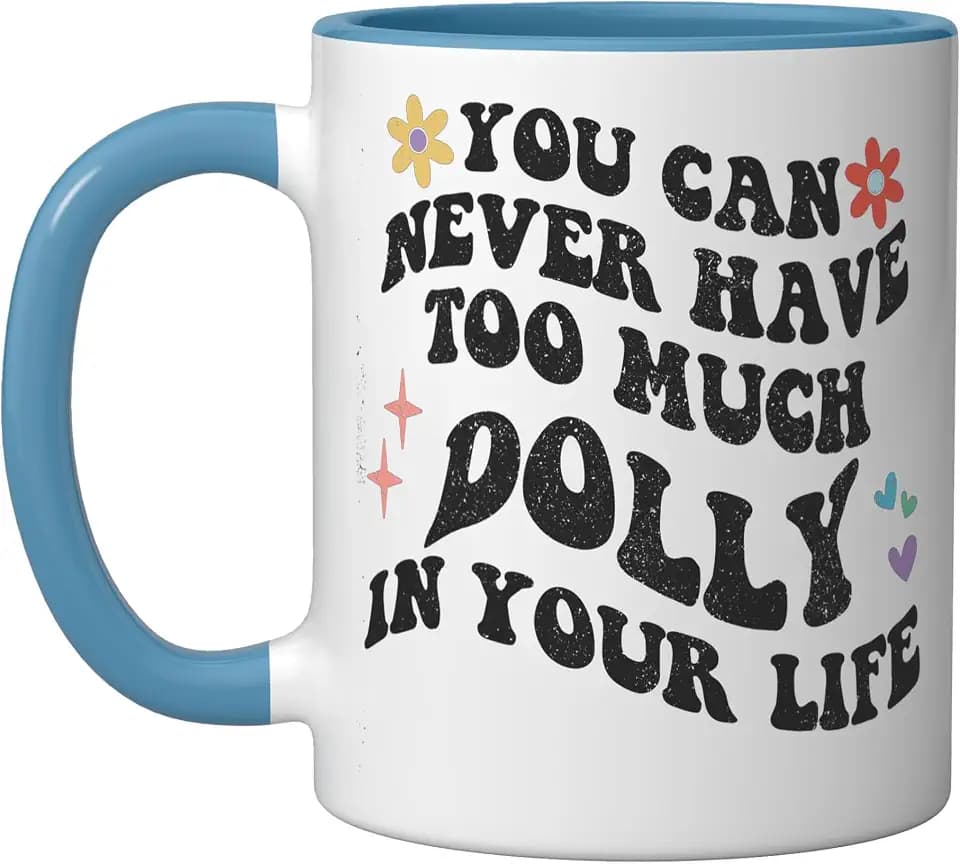 Retro Groovy You Can Never Have Too Much Dolly In Your Life Ceramic Mug, Blue/White, 11oz