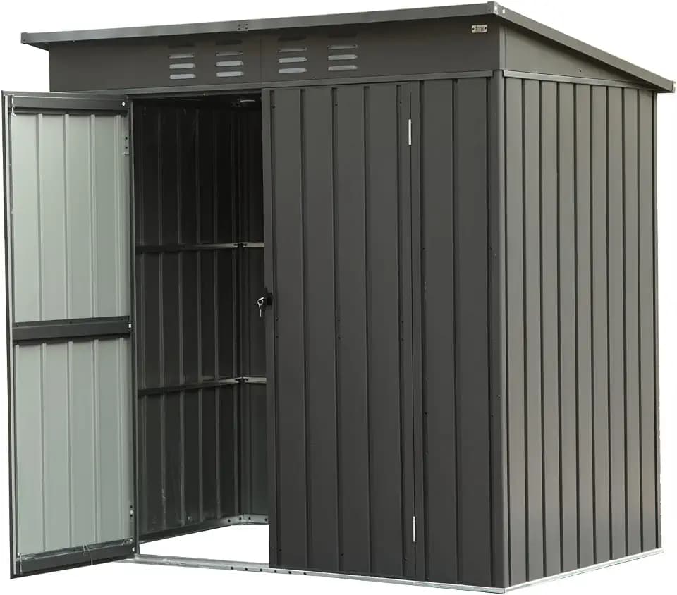 Christopher Knight Home Avonn Backyard Storage Shed with Sloping Roof Galvanized Steel Frame Outdoor Garden Shed Metal Utility Tool Storage Room with Latches and Lockable Door (6x4ft, Dark Gray)