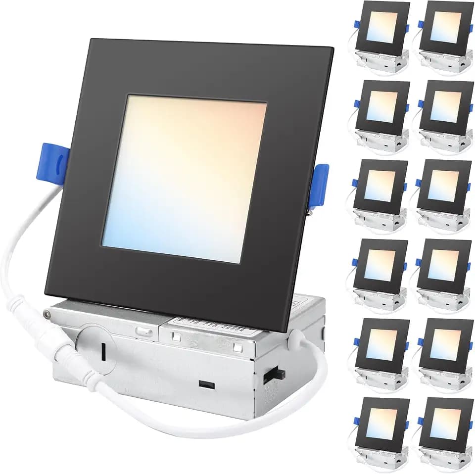 12 Pack 6 Inch Square LED Recessed Lighting, 13W, 5CCT, Ultra-Thin
