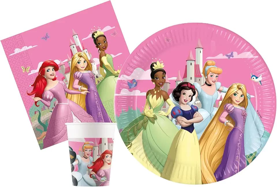 Partygeschirr Party-Set Disney Princess Create Your World für 24 Personen (88 pcs: 24 Pappteller Ø23cm, 24 Becher 200ml, 40 Servietten 33x33cm) aus kompostierbarem FSC Papier