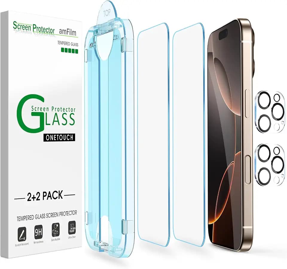 amFilm OneTouch for iPhone 16 Pro Max Screen Protector 6.9'' Tempered Glass