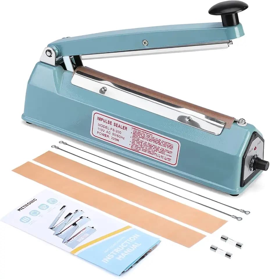 METRONIC Impulse Sealer 8 inch, Manual Heat Sealer Machine for Plastic Bags