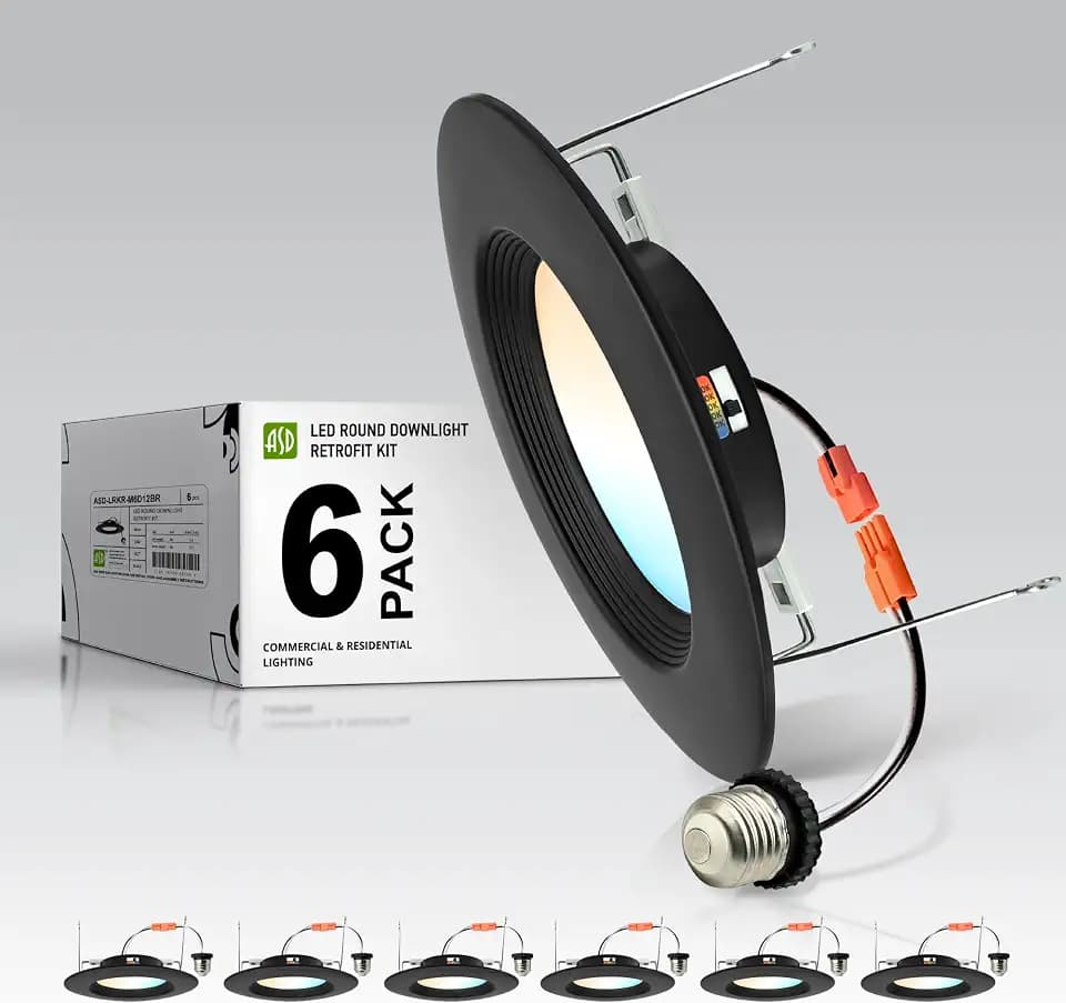 ASD 6 Pack Black Retrofit LED Recessed Lighting 6 Inch, 5CCT Wafer Lights